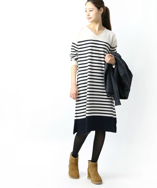 Orcival オーチバル オーシバル メリノウール パネルボーダー Vネック ニットワンピース チュニック Bleu Comme Bleu ブルーコムブルー Orcival オーチバル オーシバル メリノウール パネルボーダー Vネック ニットワンピース チュニック Bleu Comme Bleu ブルーコムブルー