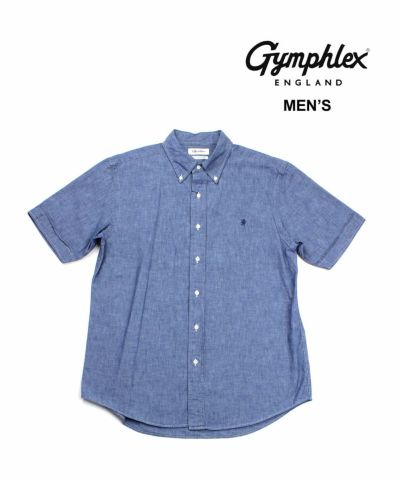 Gymphlex ジムフレックス メンズ リネン チェック ストライプ 半袖シャツ ボタンダウンシャツ Bleu Comme Bleu ブルーコムブルー