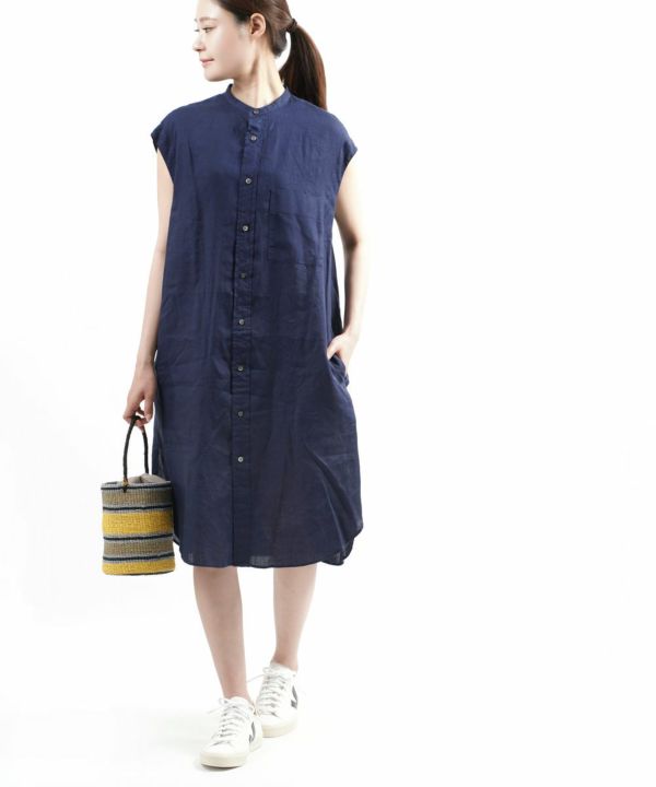Gymphlex ジムフレックス リネンクロス バンドカラー フレンチスリーブワンピース ノースリーブワンピース シャツワンピース Bleu Comme Bleu ブルーコムブルー Gymphlex ジムフレックス リネンクロス バンドカラー フレンチスリーブワンピース ノースリーブワンピース シャツワンピース Bleu Comme Bleu ブルーコムブルー