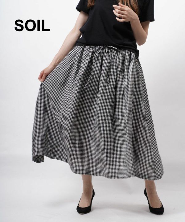 SOIL ＊ギャザースカート＊ギンガムチェック（ネイビー） SOILソイル ビッグギンガムチェックギャザースカート ネイビー 紺色