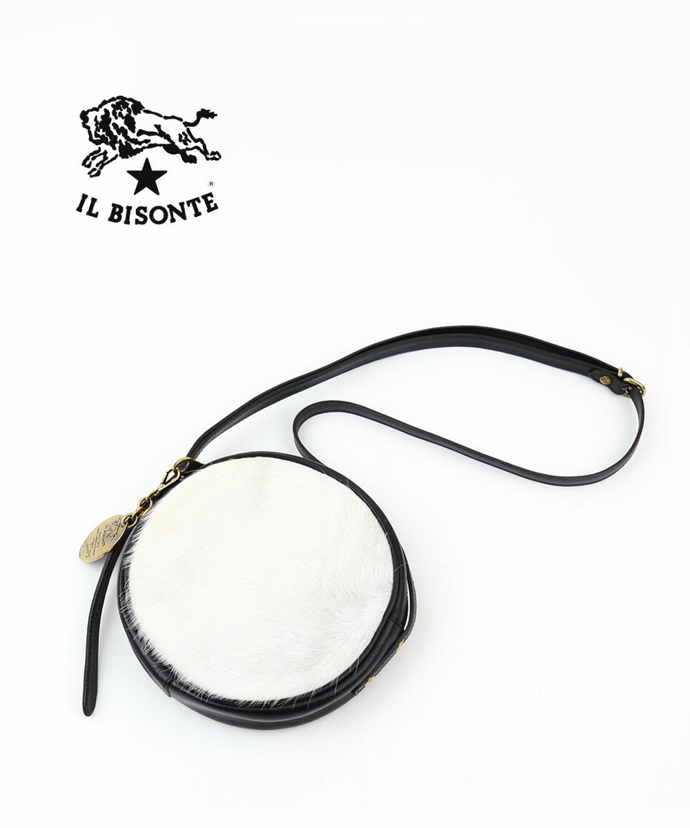 IL BISONTE(イルビゾンテ)レザー×ハラコ プレートチャーム付き 