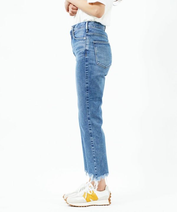 upper hights(アッパーハイツ)コットンストレッチ クロップド フレアモデル フリンジデニム パンツ ジーンズ THE H-RISE  MALLORY | BLEU COMME BLEU(ブルーコムブルー)