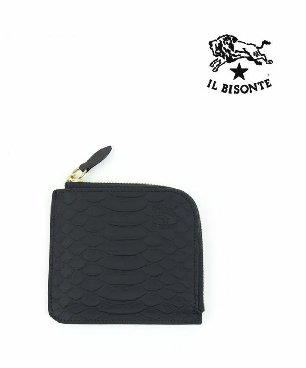IL BISONTE(イルビゾンテ), 日本限定 レザー パイソン柄型押し L字ファスナー コンパクトウオレット 財布
