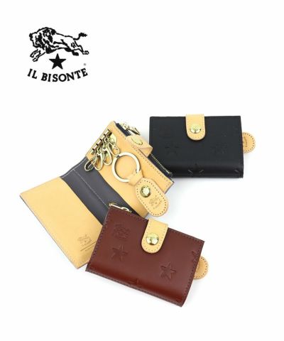 IL BISONTE(イルビゾンテ)ロゴエンボスドレザー キーリング付き 二