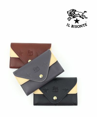 イルビゾンテ　スター型押し　名刺入れ IL BISONTE(イルビゾンテ)レザー スターエンボス ダブルフラップ