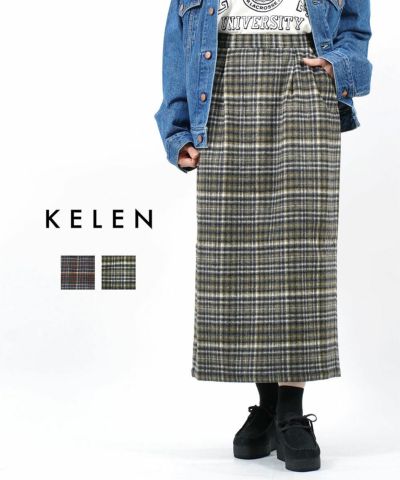 kelen(ケレン)ウール混 チェック プリーツスカート アコーディオン