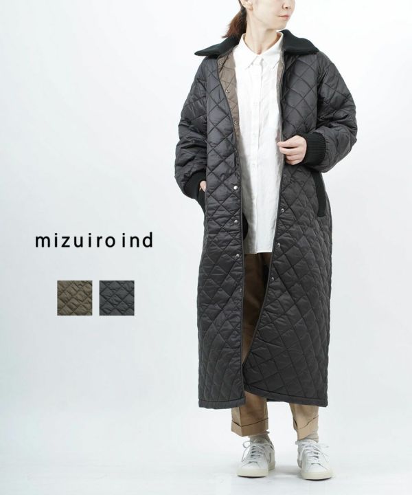 mizuiro ind(ミズイロインド) キルティング リブカラー ロングコート