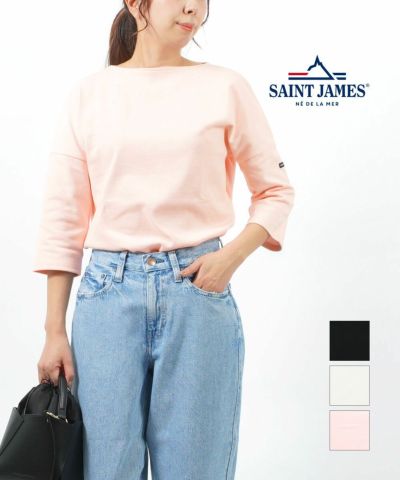 SAINT JAMES(セントジェームス)コットン ドロップショルダー ボートネック ボーダーカットソー 7分袖 Tシャツ SLOUCH | BLEU  COMME BLEU(ブルーコムブルー)