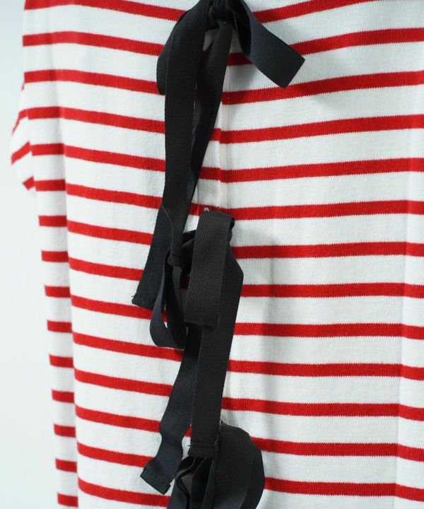 SACRA(サクラ)コットン フレンチスリーブ バックリボン ボーダー