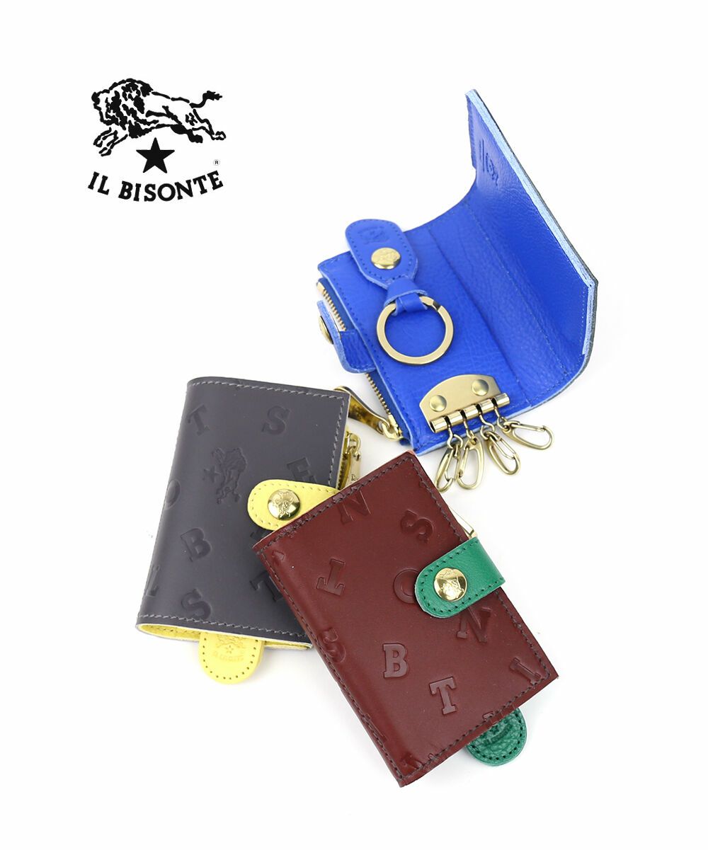 IL BISONTE(イルビゾンテ)ロゴエンボスドレザー キーリング付き 二 