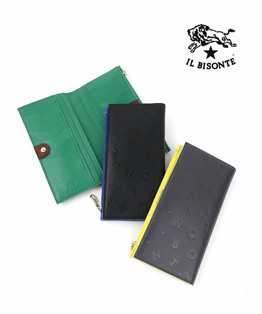IL BISONTE(イルビゾンテ)ロゴエンボスドレザー 二つ折り 長財布  
