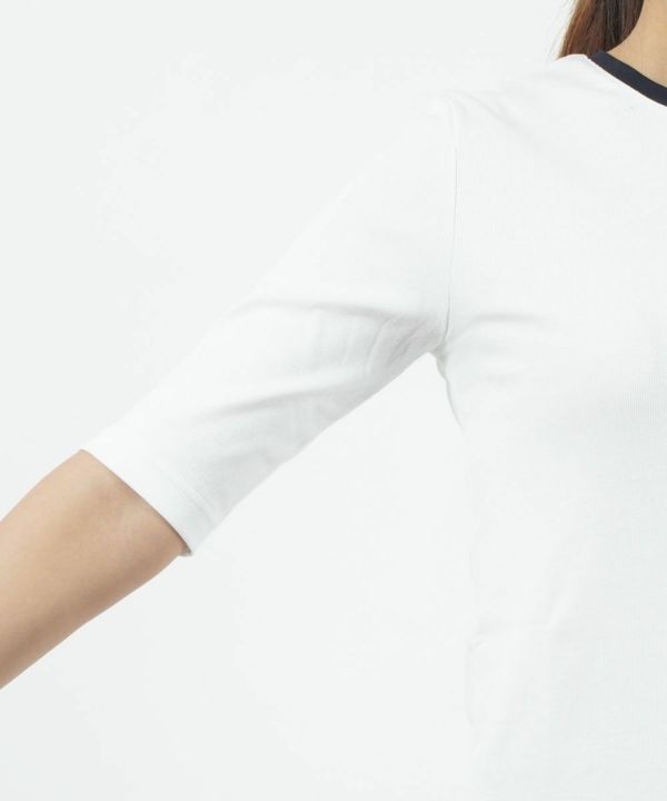 PUPULA(ププラ)デジタルリブ クルーネック 5分袖 Tシャツ リブTシャツ