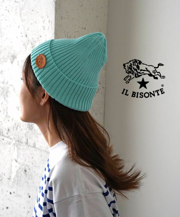 IL BISONTE(イルビゾンテ) ロゴパッチ付き ニットキャップ ニット帽 BLEU COMME BLEU(ブルーコムブルー)