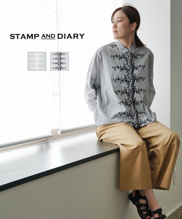 STAMP AND DIARY｜コットンストライプ フリルカラーブラウス