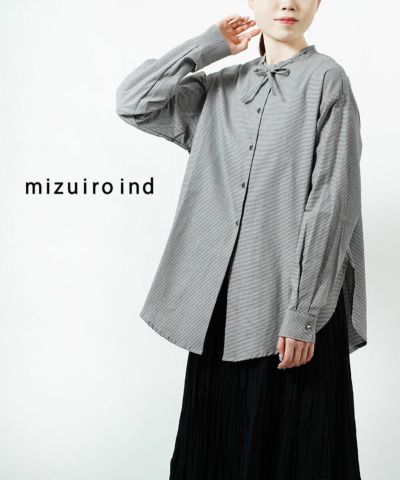 mizuiro ind(ミズイロインド)チェックリボンタイシャツチュニック