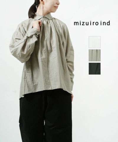 mizuiro ind(ミズイロインド)スタンドカラー ギャザーシャツ | BLEU