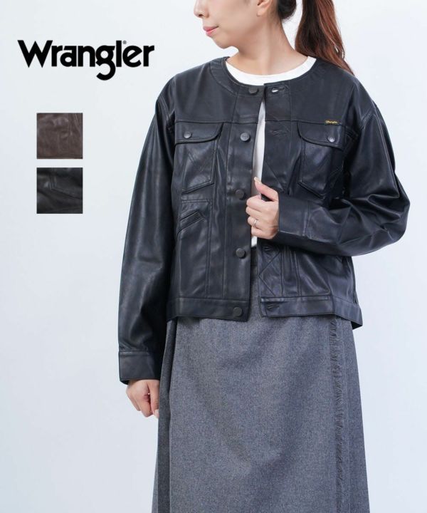 Wrangler(ラングラー), フェイクレザー カラーレス ルーズ ノーカラージャケット