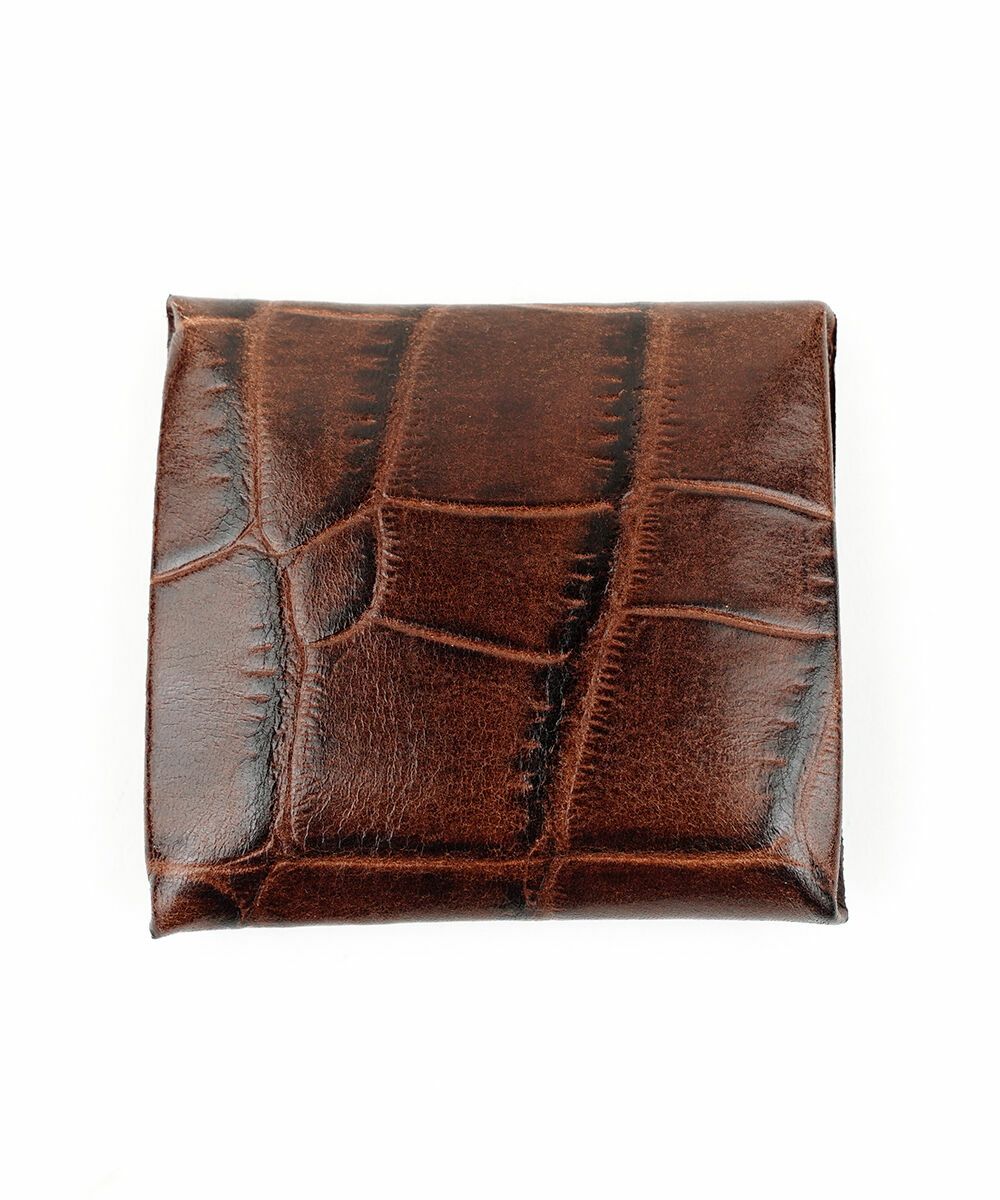 極美品IL BISONTE イルビゾンテ クロコ型押し がま口財布 茶色 【美品