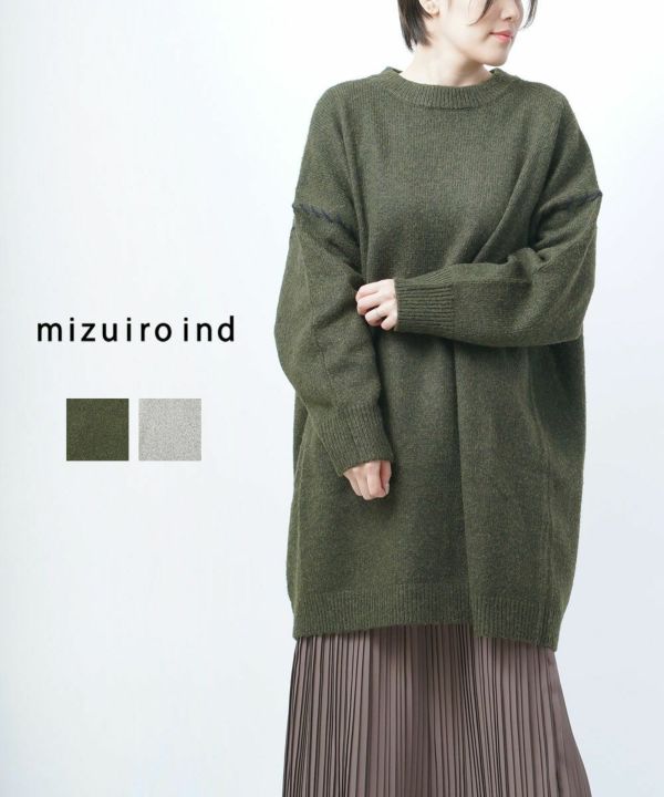 mizuiro ind(ミズイロインド)クルーネック ハンドステッチワンピース