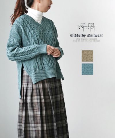 Oldderby Knitwear(オールドダービーニットウェア)ウール ケーブル編み Vネック ニット プルオーバー セーター | BLEU  COMME BLEU(ブルーコムブルー)