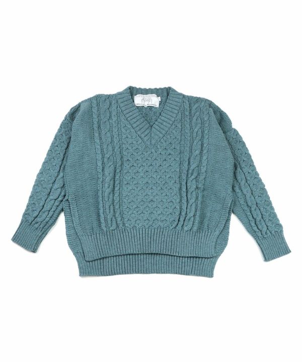 Oldderby Knitwear(オールドダービーニットウェア), ウール ケーブル編み Vネック ニット プルオーバー セーター