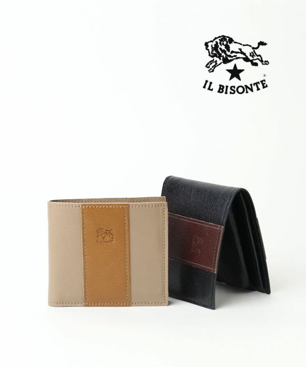 IL BISONTE(イルビゾンテ), ボーダー コンビネーションレザー 二つ折り財布 ウォレット