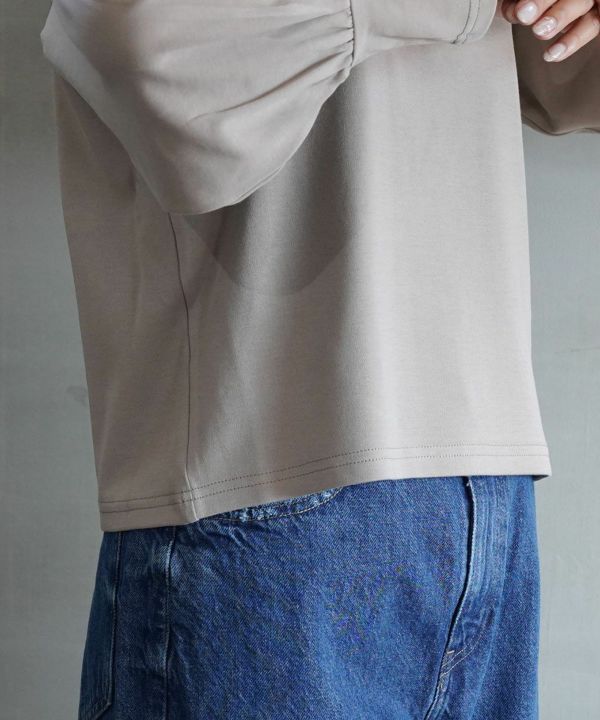 limala(リマラ)コットンストレッチギャザースリーブカットソー | BLEU