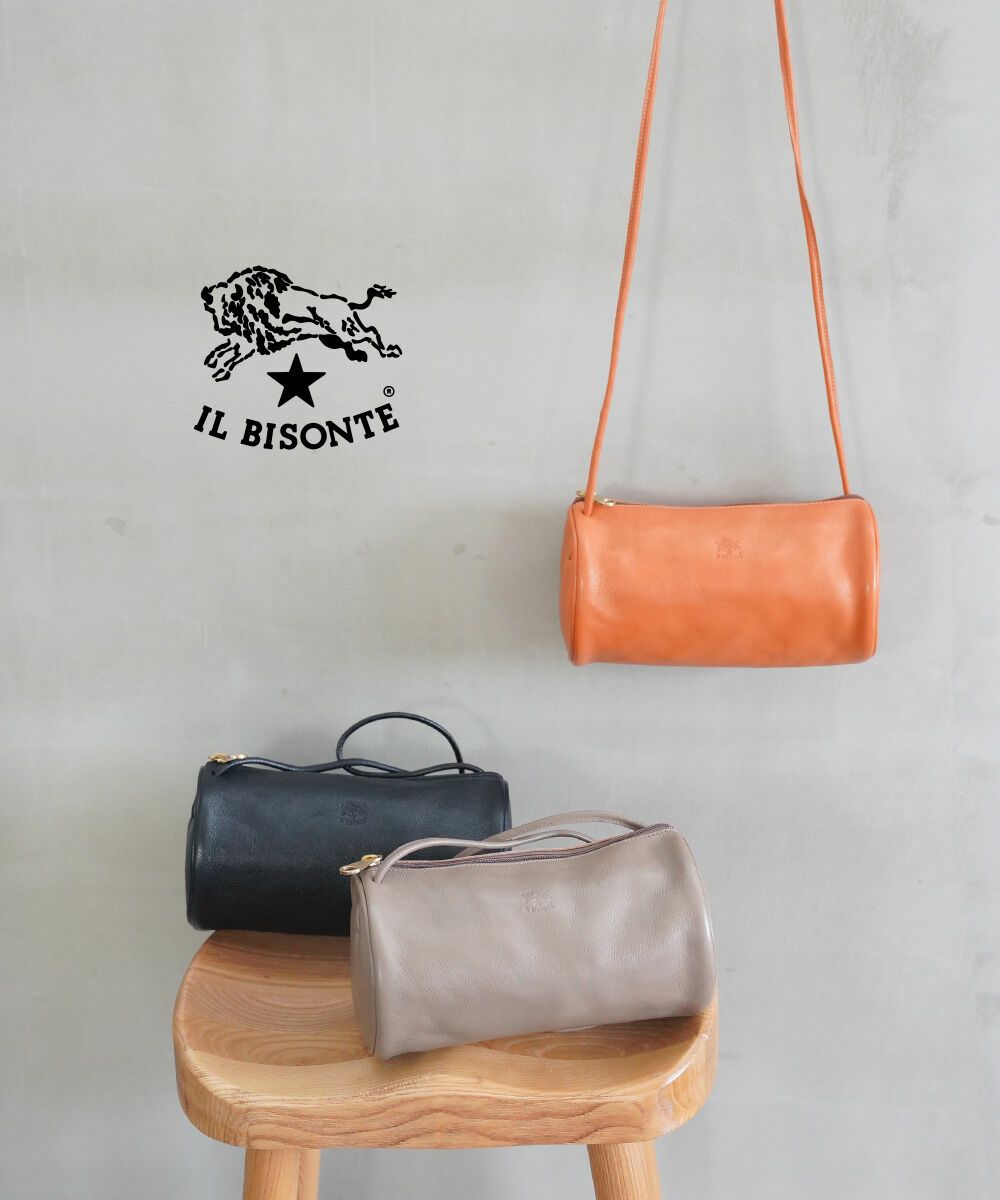 IL BISONTE(イルビゾンテ)レザー 筒型 ショルダーバッグ クロスボディ 