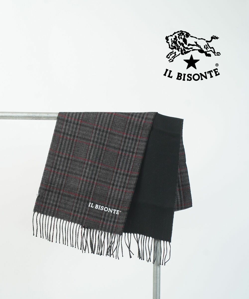 IL BISONTE(イルビゾンテ)チェックマフラー ホワイトロゴ