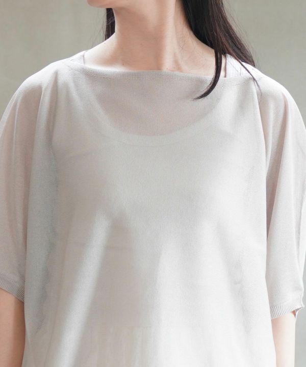 huitieme nid(ユイティーム)シアー肩裾ラウンドプルオーバー | BLEU