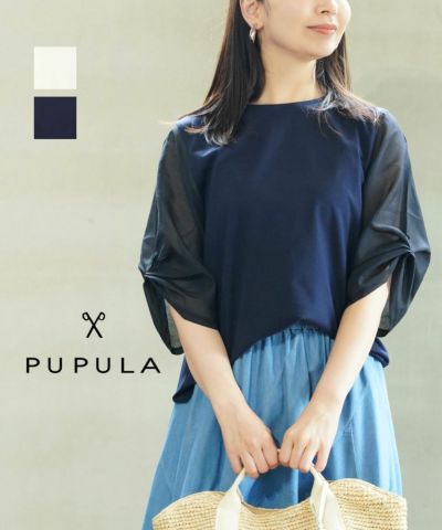 PUPULA ププラレディース ドット柄 スカ－ト ネイビー PUPULA ププラ ハイツイストスムース×ローン ワンピース