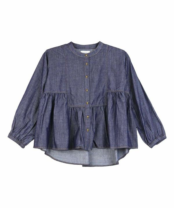sosotto(ソソット)6.5ozデニム ヨーク切替ギャザーブラウス
