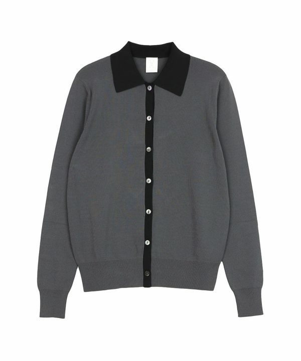 PUPULA(ププラ)レーヨン混 ミラノリブニット バイカラー 配色 襟付き