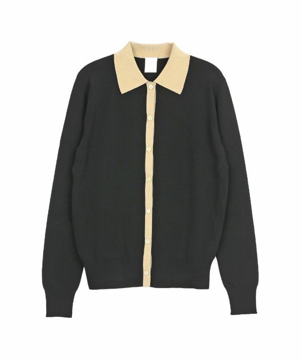 PUPULA(ププラ)レーヨン混 ミラノリブニット バイカラー 配色 襟付き