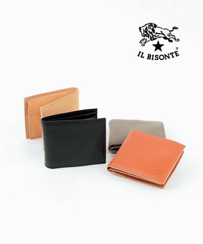 イルビゾンテ　長財布　二つ折り　エンボス加工　ロゴ　バイカラー　ブラック　超美品 IL BISONTE(イルビゾンテ)ロゴエンボスドレザー 二つ折り 長財布