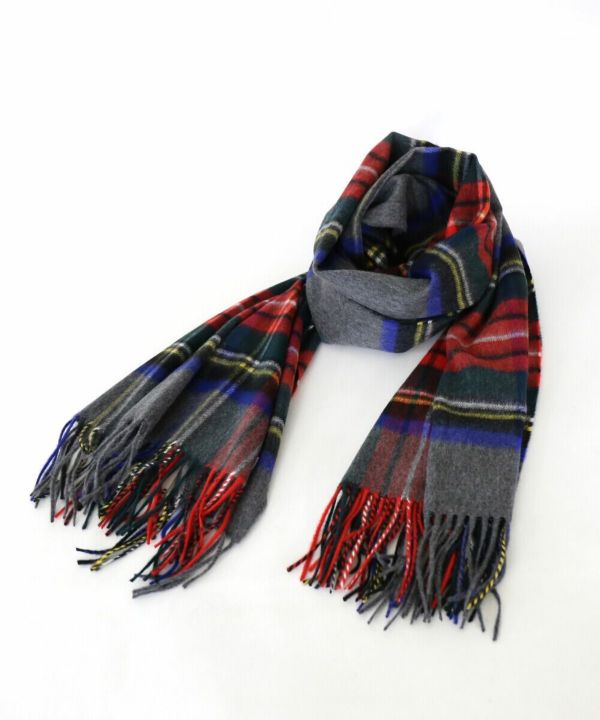 ジョンストンズ カシミヤ　シルク　ストール Johnstons - カシミヤ 大判ストール WA56 (グリーン×ブルー チェック