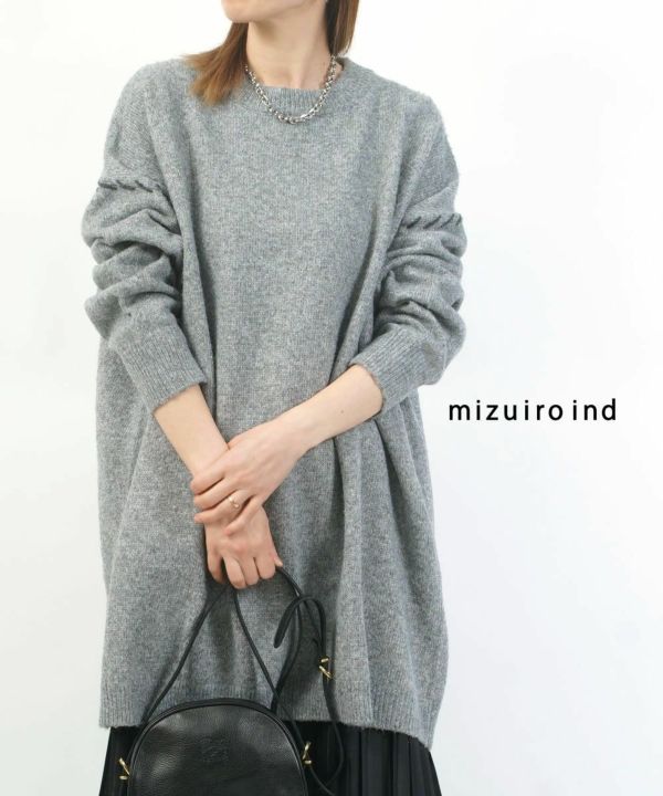 mizuiro ind(ミズイロインド)クルーネック ハンドステッチワンピース