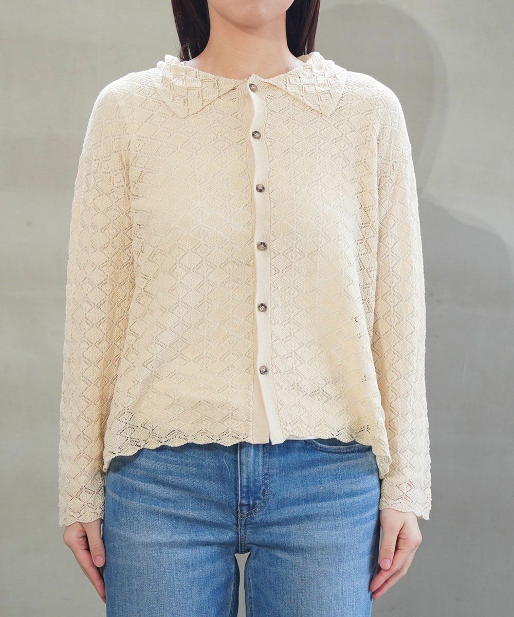 grin(グリン)コットンレースニットシャツカーディガン | BLEU COMME