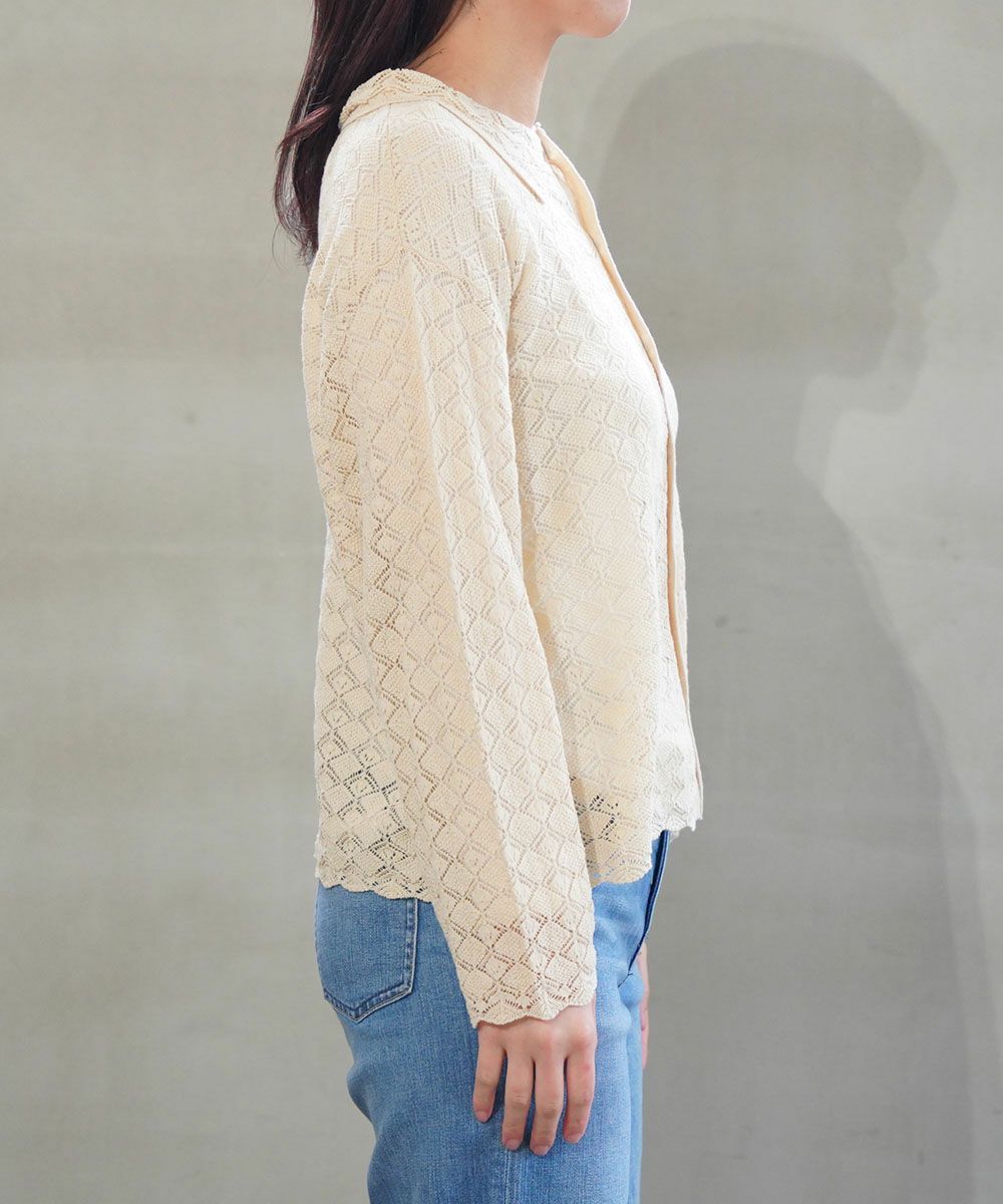 grin(グリン)コットンレースニットシャツカーディガン | BLEU COMME